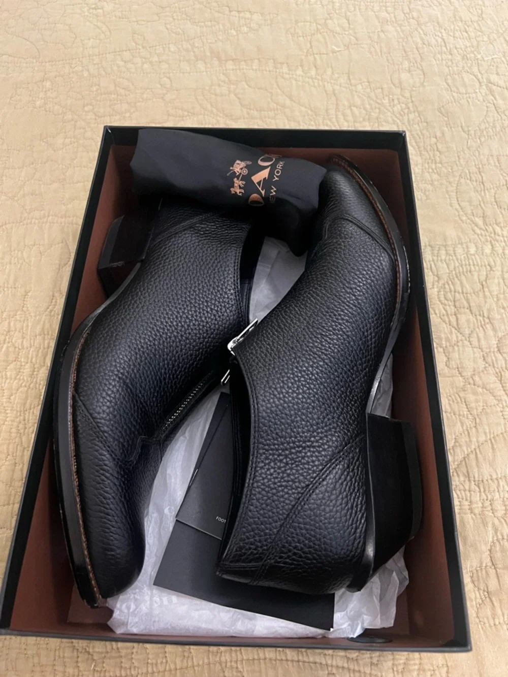 Coach womens cowboy Black booties in Pebbled Leather Front-Zip worn only 1 time - Picture 6 of 8